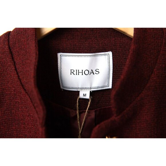 Rihoas Solid Retro Blazer Sz M Burgundy Tweed Vintage Career Gold Buttons NEW - Picture 9 of 13